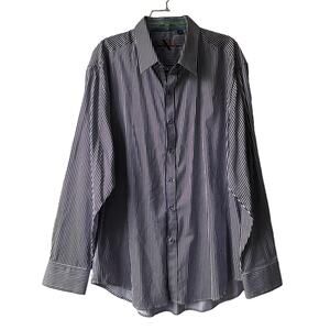 Robert Graham X Striped Button Down Flip Cuff Dress Shirt Cotton Purple Mens 3XL